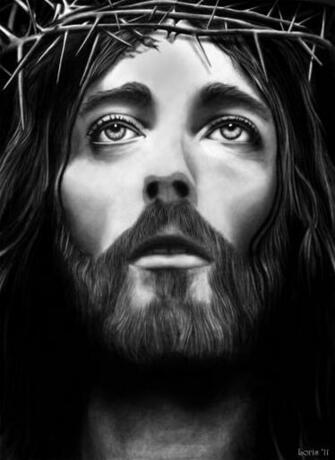 Black And White Image Of Jesus Group With Items