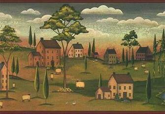 Burgundy Primitive Farm Wallpaper Border Cn1140bdb