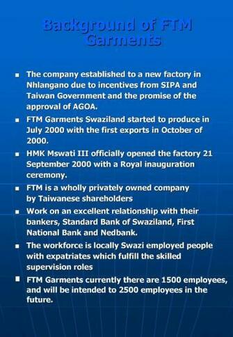 Background Of Ftm Garments F T M Swd Pty Ltd