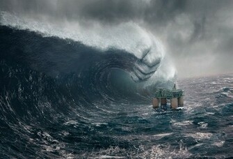Wallpaper Tsunami Ocean Wave Apocalypse Oil Platform Rig