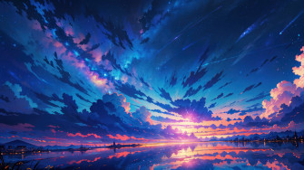 Sunset Anime Art Clouds Sky 4k Wallpaper