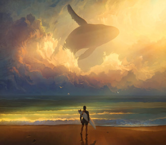 Surfer Watching Flying Whale M54alxxfjqfhxry0 Wallpaper