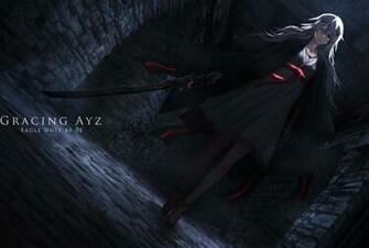 Anime Girl Red Eye Dark Sword Dress White