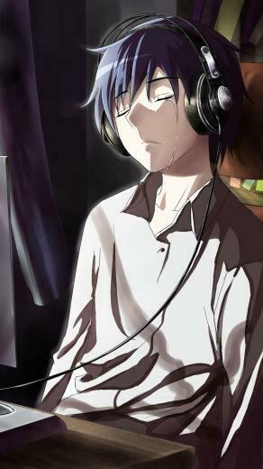 Guy Anime Computer Tears Sadness Room Wallpaper