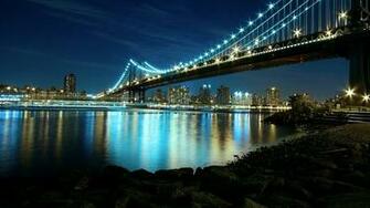 Manhattan Bridge Night Scene Wallpaper Travel HD