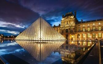 Wallpaper France Paris Museum Louvre Pyramid Night