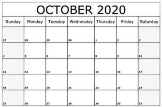 October Calendar Pdf Word Excel Printable Template
