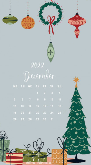 December Wallpaper Christmas Tree Wreath Bauble I