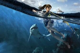 Tomb Raider Underworld Lara Croft Yacht Water Shark Wallpaper
