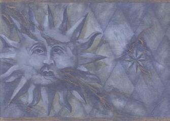 Navy Gold Diamond Sun Face Wallpaper Border Victorian Vintage