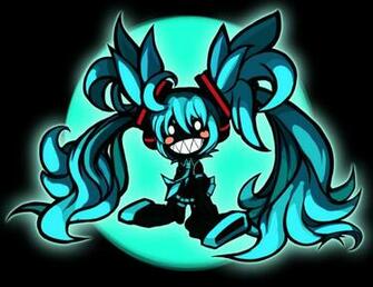 Chibi Hatsune Miku Anime Grin Blue Hair Stock Photos