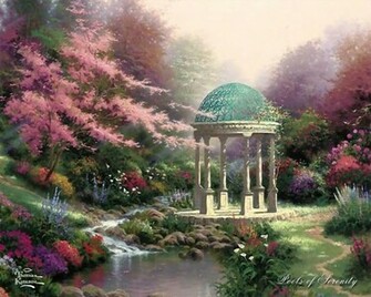 Thomas Kinkade Gardens Gates Gazebos Wallpaper