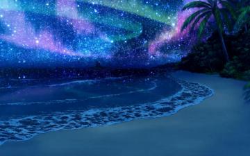 Beach Peace Fantasy Starry Sky Night Art Wallpaper