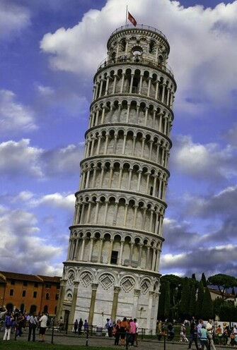 Stands Around The Base Of Leaning Tower Pisa In Background