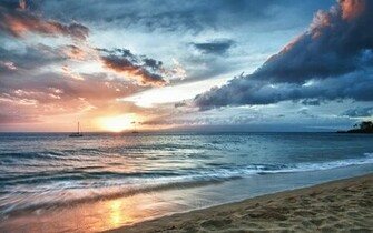 Sandy Beach And Ocean Waves Wallpaper HD