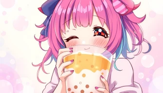 Cute Anime Girl Drinking Boba Wallpaper