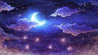 Moon Light And Stars Night Background With Trees Nature