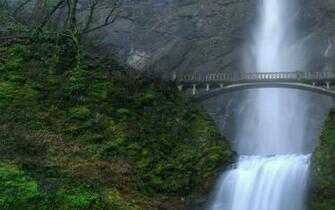 Dual Screen Bridges Waterfalls Wallpaper