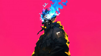Cyberpunk Mask Boy Burning 4k 8k Wallpaper