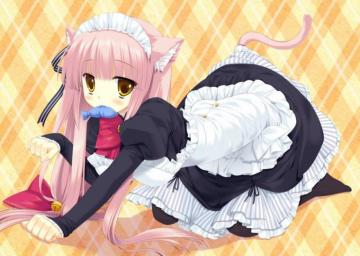 Konachan Animal Ears Apron Bell Blush Bow Catgirl