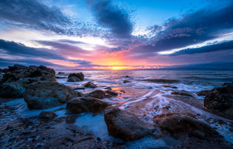 Sunset Sky Sea Nature Seashore 4k Ultra HD Wallpaper
