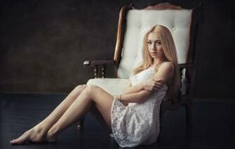 Wallpaper Girl Pose Portrait Chair Blonde White Legs Sexy
