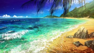 Wallpaper Beach Palm Ocean Art Surf