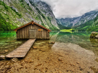 Wood House On Mountain Lake Wallpaper