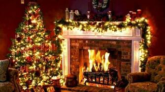 Holiday Christmas Tree Fireplace Wallpaper