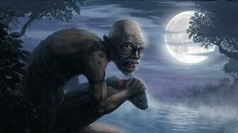 Wallpaper Gollum River Fish Moon HD