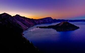Crater Lake Sunset Island Wallpaper