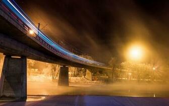 Night Lights Rivers Winter Snow Ice Cold Steam Foh Mist Haze Wallpaper