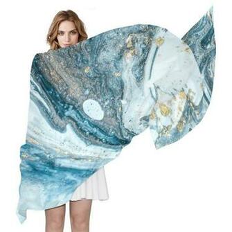 Women Silk Scarf Marbled Background Personalized For