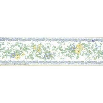 White Blue Yellow Running Rose Wallpaper Border