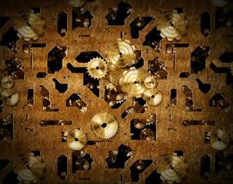 Two Steam Punk Styled Cogs And Gears Brass Metal Background
