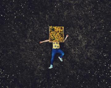 Lonely Man Lying Down Earth Sunflowers