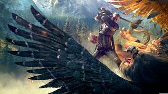 The Witcher Wild Hunt Geralt And A Griffin UHD 8k Wallpaper