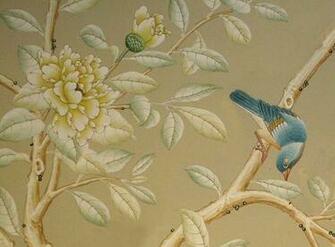 Wallpaper With Birds Hand Painted Chinoiserie