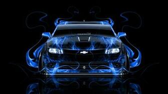 Camaro Z28 Muscle Front Blue Fire Abstract Car HD Wallpaper