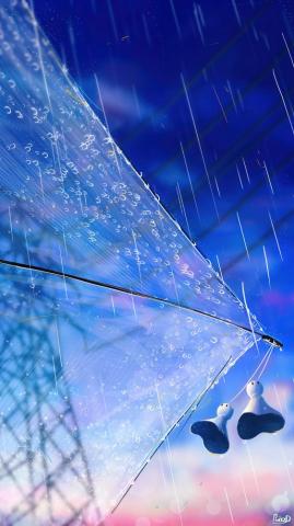 Anime Sky Raining Umbrella 4k Phone HD Wallpaper