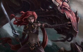 Wallpaper Fantasy Women Warrior Dragon Art Sword