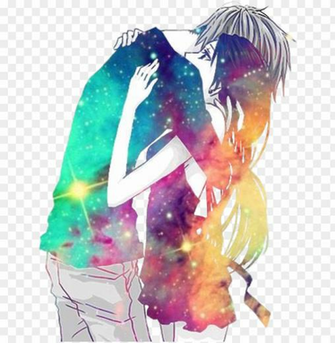 Anime Couple Galaxy Female Male Hugging Embrace Cute Girl