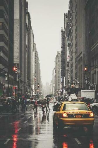 Busy New York Avenue During Rain Photography With Image