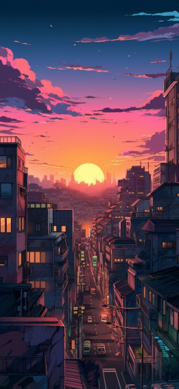 City Sunset Anime Wallpaper