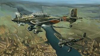 Wallpaper Airplane German Junkers Ju Stuka Painting Art