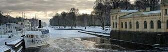 Wallpaper Winter River Boats Snow Houses Uppsala Sweden