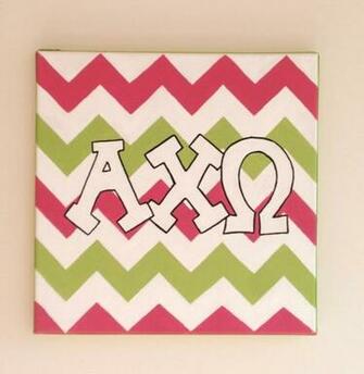Hand Painted Alpha Chi Omega Letters Outline With Chevron Background