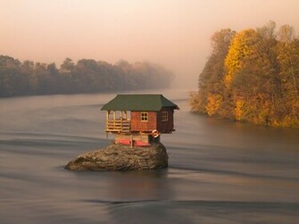 In The Middle Of Drina River Near Town Bajina Basta Serbia