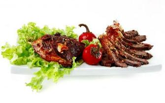 Wallpaper Meat Grilled Herbs Vegetables Ultra HD