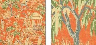 Thibaut Tea House Fishing Village Wallpaper Orange